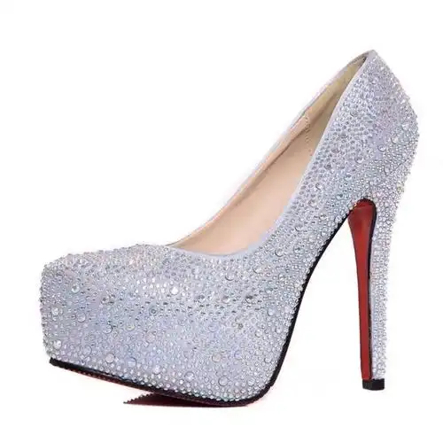 2020超高跟防水台水钻婚鞋银色新娘伴娘夜店圆头14cm女单鞋小码33