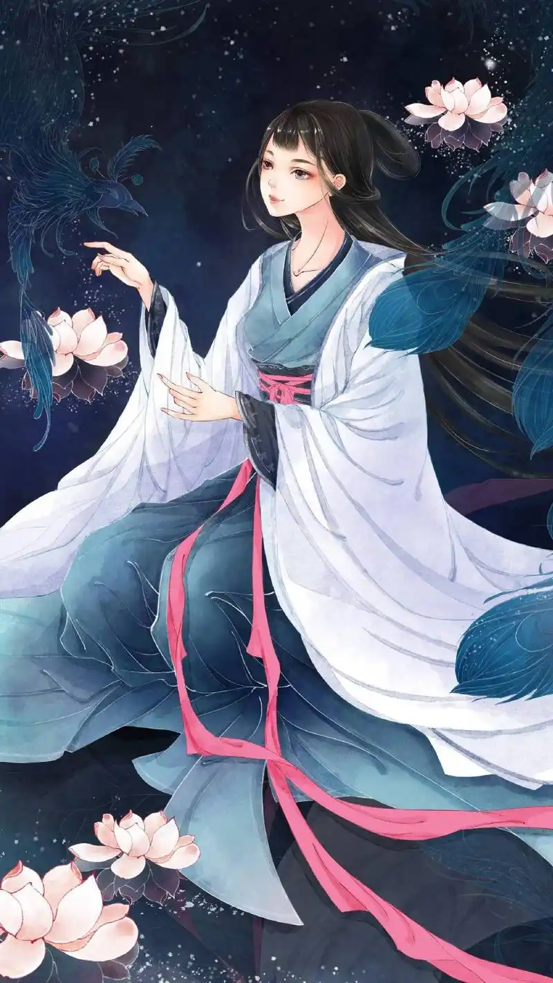 古风手绘唯美仙女壁纸:愿余生有人素面白纱,陪你度恬淡年华