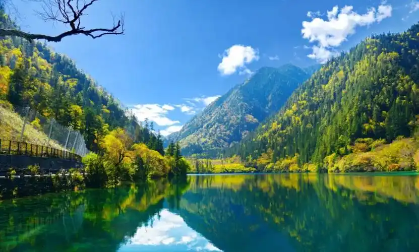 1 九寨沟风景区总览灵动的池水是九寨沟最绚丽的景观,"五岳归来不看山