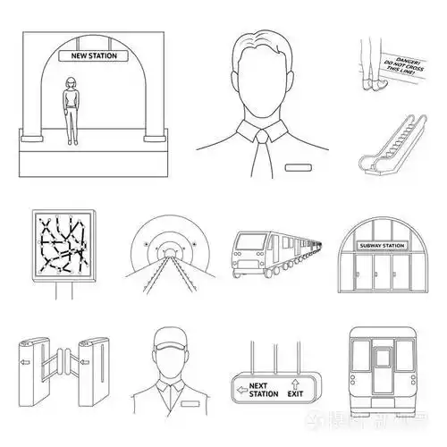 插画 标志,符号 地铁, 地铁的轮廓图标集合中的设计.