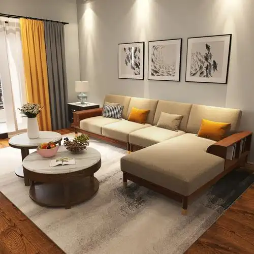 设计师说: 空间以北欧家居搭配为主,北欧实木沙发搭配实木茶几,同色系