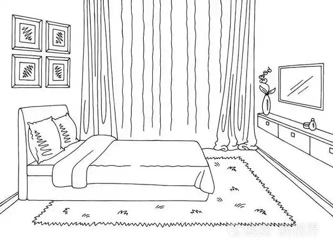 卧室图形黑色白色内饰素描图矢量插画-正版商用图片0zeiaj-摄图新视界