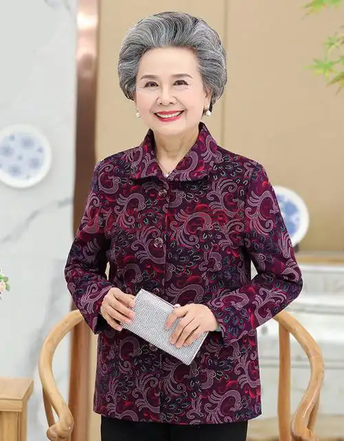 老太太秋天外套老奶奶上衣秋季秋装薄款服装中老年女装妈妈装长袖60