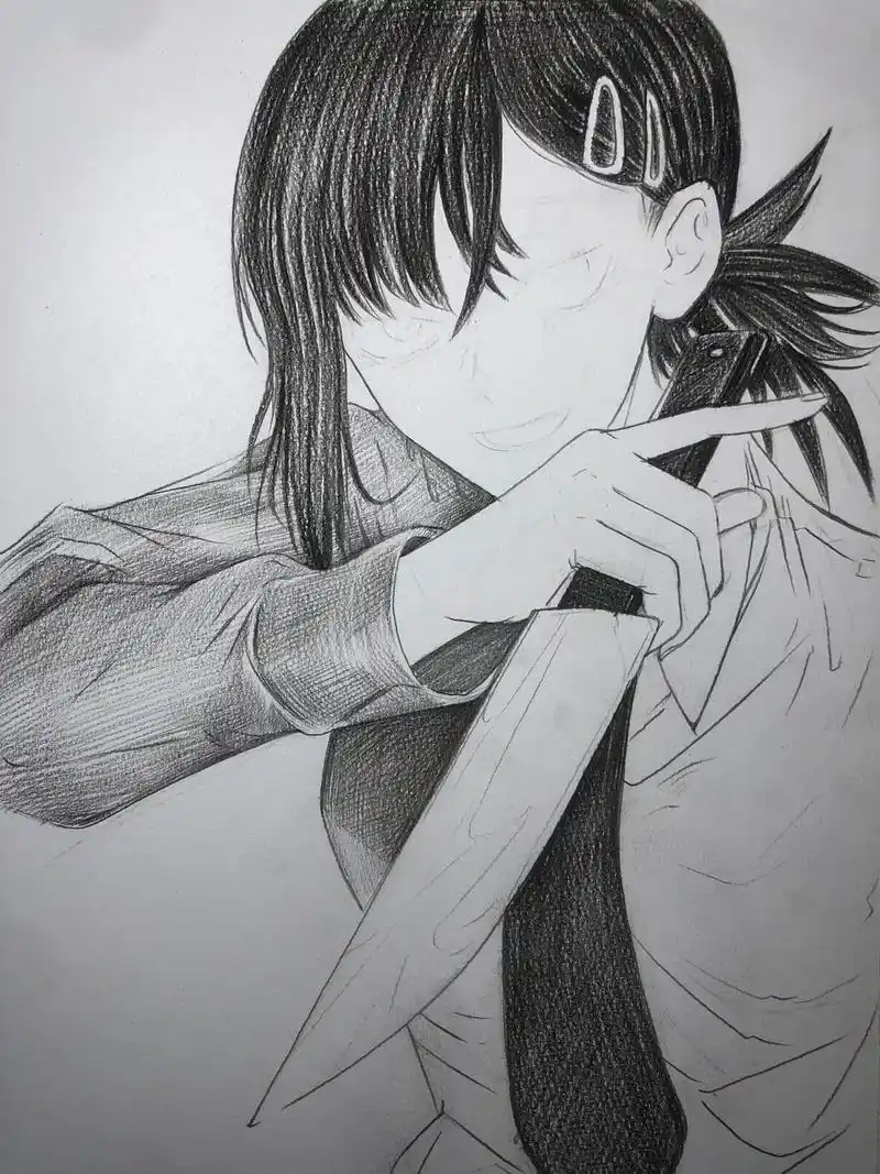 电锯人动漫人物东山小红素描绘画过程图.#手绘 #绘画过程 # - 抖音