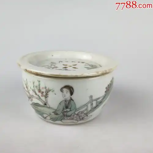 晚清民国粉彩蛐蛐罐古玩精品老瓷器粉彩仕女图罗新发造蟋蟀罐包老