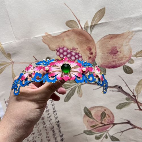 金莲发冠仿故宫烧蓝发冠景泰蓝发钗发簪钿子汉服古风发饰拍照