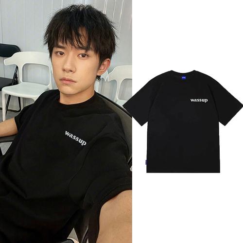 易烊千玺同款wassup短袖t恤男潮流潮牌宽松纯棉重磅美式情侣装夏
