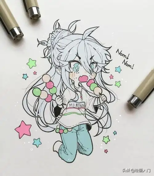 漫画角色创作手稿,针管笔马克笔手绘插画,个性鲜明简洁唯美