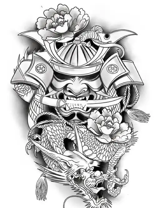 鬼武士#般若#蛇纹身#纹身手稿_纹身_我的纹身分享_美妆_彩妆