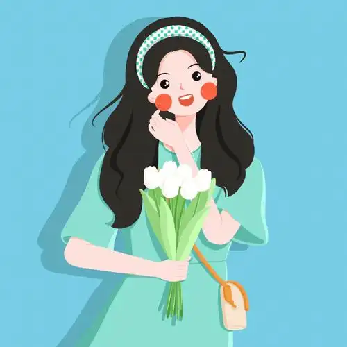 插画头像手拿白色郁金香的可爱女生