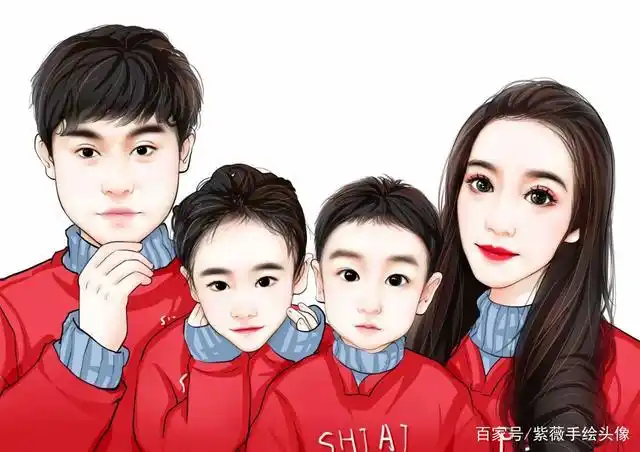 全家福卡通头像 幸福的一家三口 四口 治愈温馨