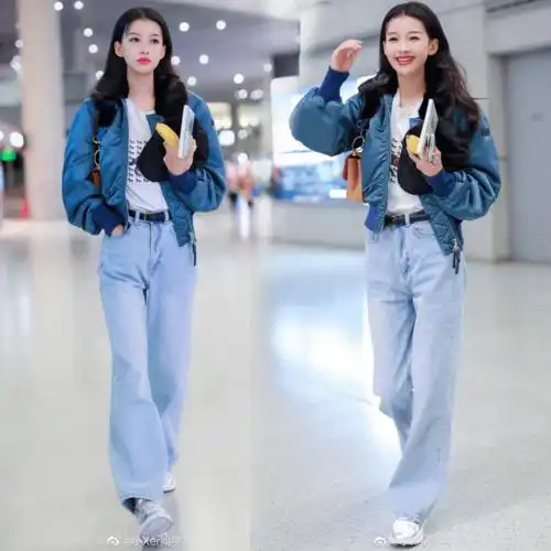 2020新款韩版孙怡明星同款高腰直筒长阔腿牛仔裤女浅蓝显瘦百搭潮