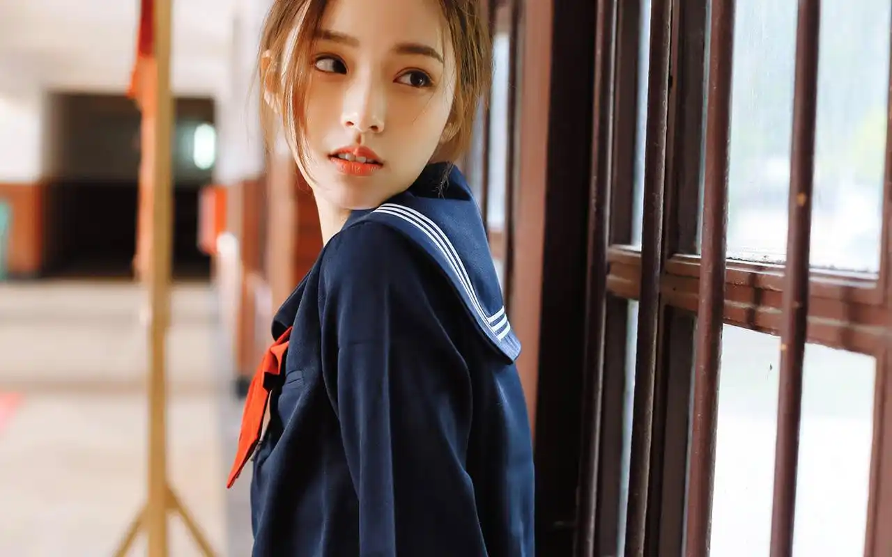 jk制服美女清新养眼写真图片桌面壁纸