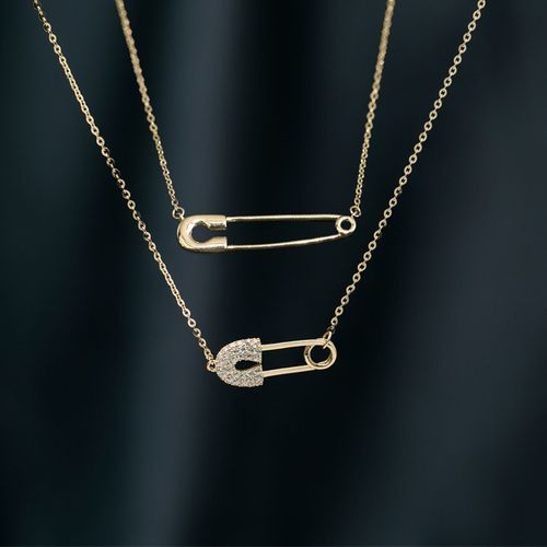 恒蕴叶子14k黄金亮钻镶嵌曲别针锁骨链日韩潮女套链小众设计项链