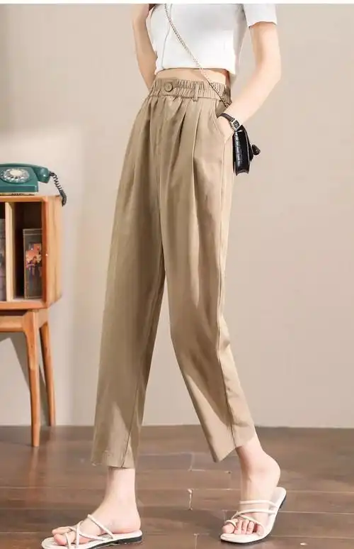 天丝亚麻裤子女夏季薄款显瘦小个子九分夏天透气棉麻哈伦裤 - 17网