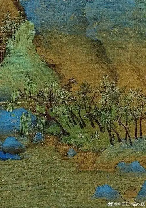 宋代青绿山水画细水名画千里江山图长卷高清千里江山图带透视线江山水