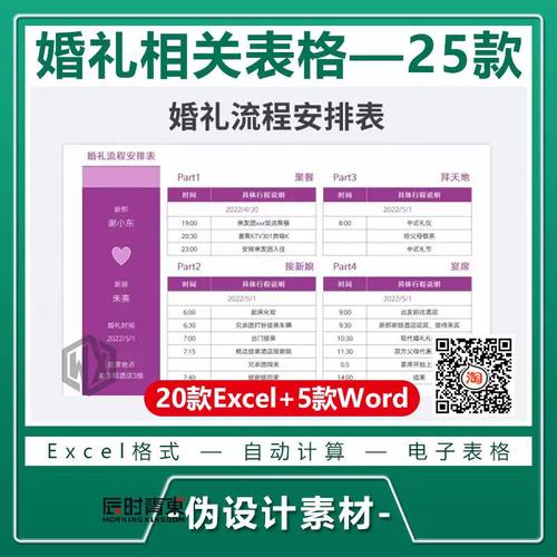 结婚婚礼清单流程安排表物品采购日程预算人员邀请excel/word模板