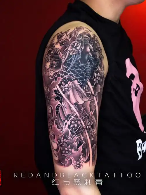 遮盖半臂_纹身图案手稿图片_红与黑菠萝的纹身作品集