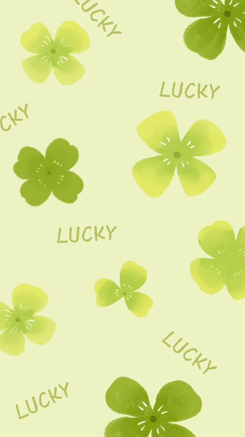手绘扁平四叶草卡通插画手机壁纸