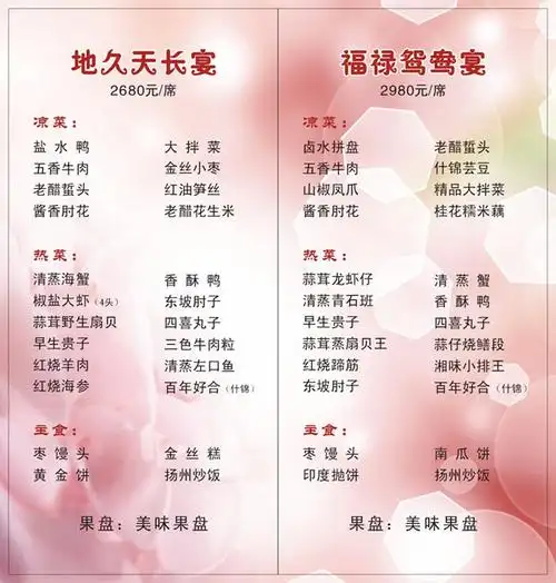 五星级酒店婚宴菜单推荐