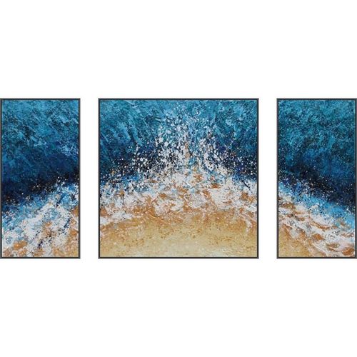 客厅装饰画现代简约新款三联沙发背景墙抽象精品手绘海浪油画风景