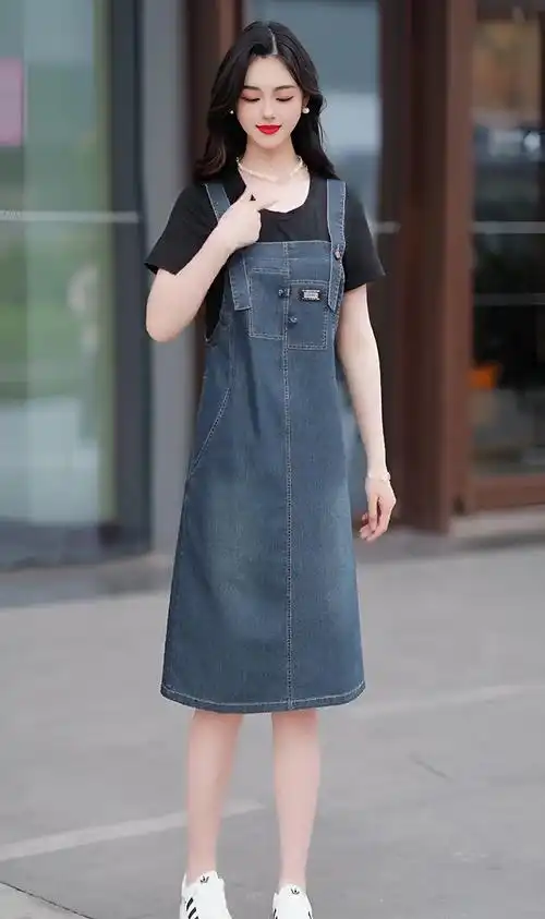 官图 春夏新款减龄背带牛仔裙拼接假两件时尚百搭洋气显瘦连衣裙 - 17