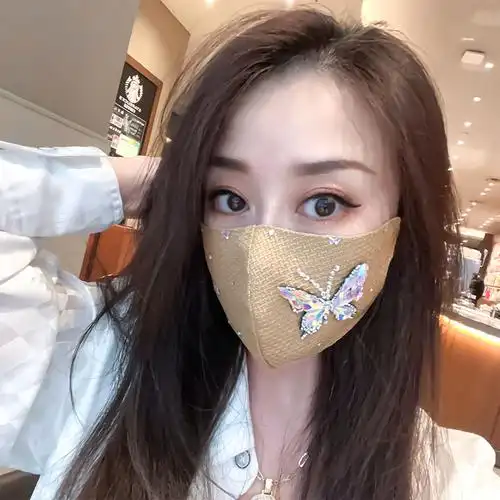 高颜值大水晶蝴蝶带钻口罩网红表演生活装饰护眼角秋冬保暖面罩女