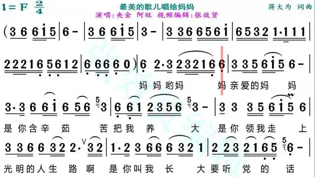 央金和阿旺演唱最美的歌儿唱给妈妈的动态有声简谱