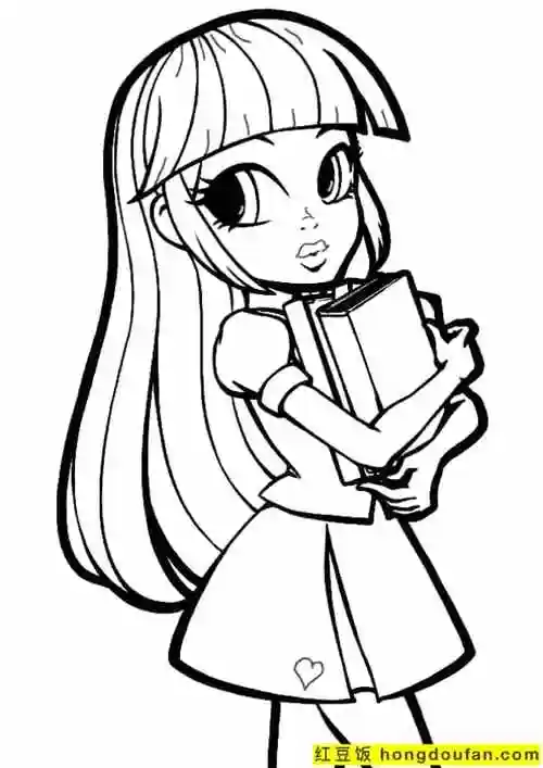 趣可爱的长发动漫卡通女生涂色图片免费下载-红豆饭小学生简笔画大全