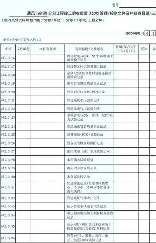 3 通风与空调分部工程竣工验收质量(技术)管理控制文件资料组卷目录