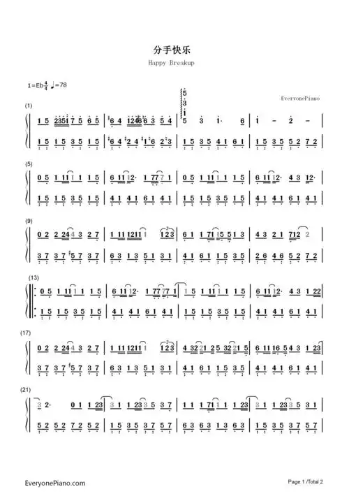 分手快乐-梁静茹双手简谱预览1