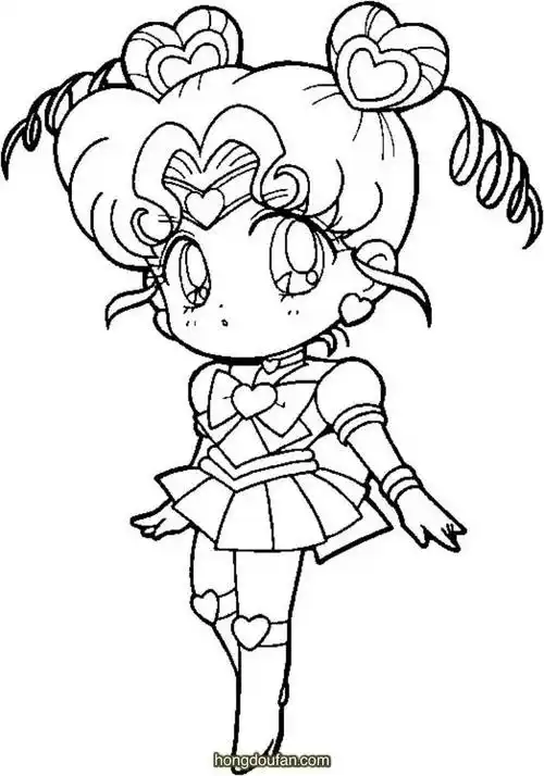 8张美少女战士卡通可爱公主涂色黑白涂色图片-红豆饭小学生简笔画大全