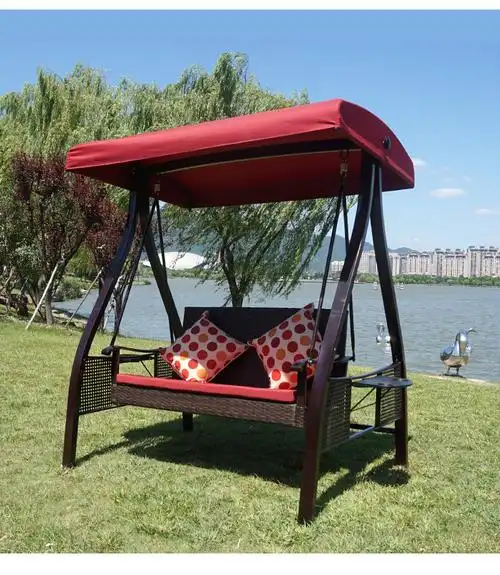 户外藤编秋千吊椅庭院花园度假村成人摇摇椅阳台休闲双人三人摇椅