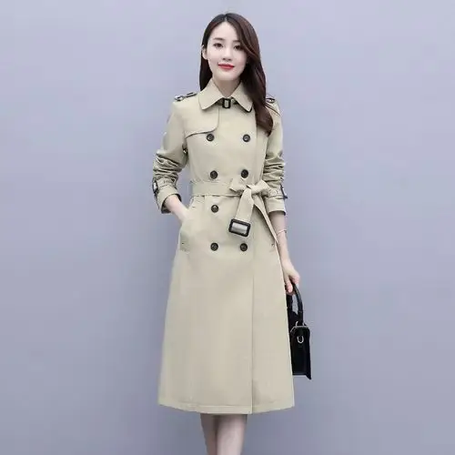 经典卡其色风衣女中中长英伦风双排过膝大衣春秋风衣