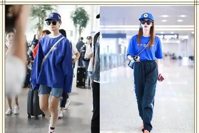 当175李宇春穿蓝t恤撞上168戚薇,网友:终于知道短裤和长裤差距