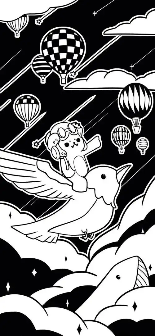 黑白创意卡通插画手机壁纸 高清壁纸无水印