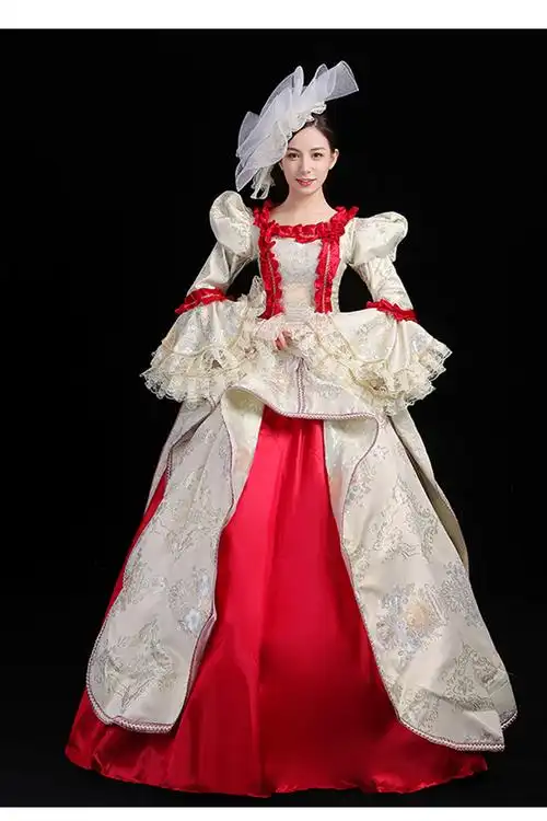 服装2022年女士欧洲宫廷舞台话剧香槟色刺绣罗密欧民族服装