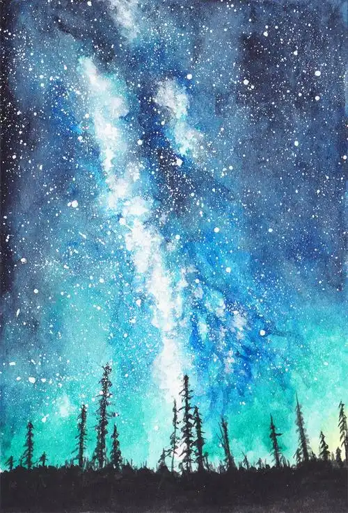 水粉画水彩画星空画星空色彩画