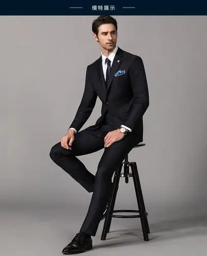d25gwt正装男士修身羊毛西服套装婚礼结婚西装蓝黑色定制