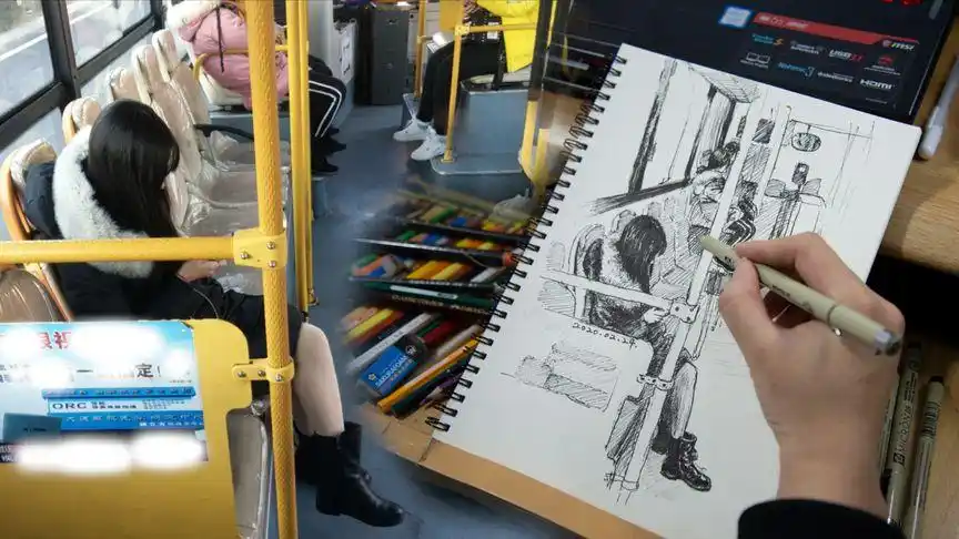 【针管笔速写】画公交车上的小姐姐
