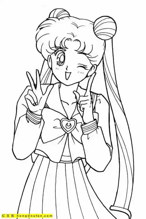 9张善良美丽的月亮公主美少女战士少女涂色图片-红豆饭小学生简笔画