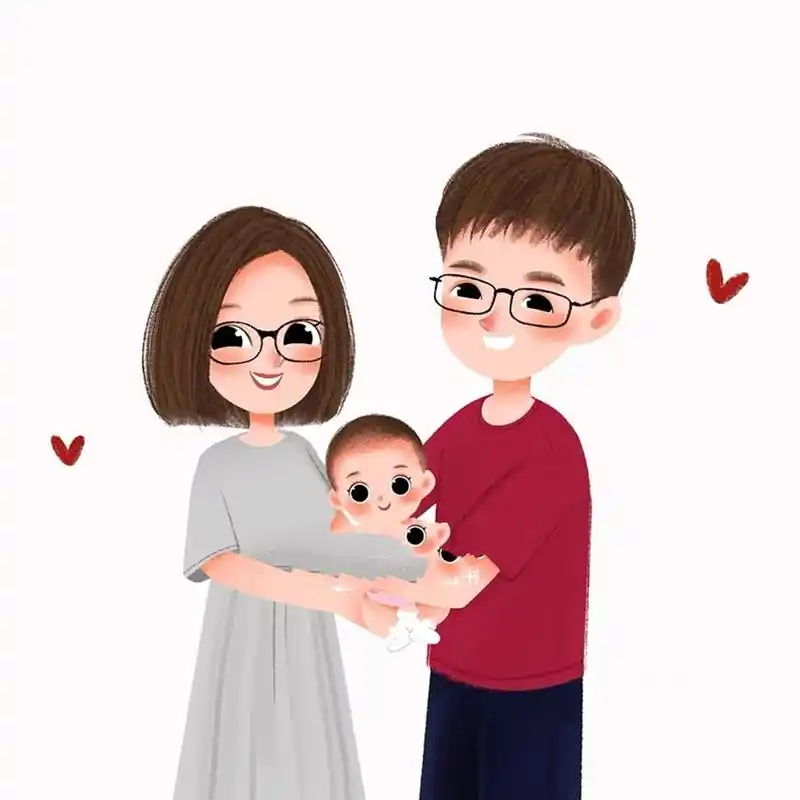 原创手绘|亲子头像|一家三口 在这个普普通通的小城 爱一个普普通通的