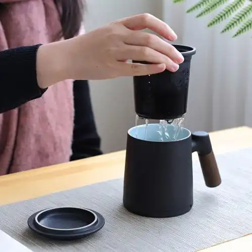 茶杯陶瓷家用带盖过滤茶水分离杯办公室泡茶杯日式马克杯水杯