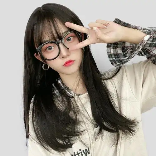 假发女中长发日系圆脸空气刘海长直发可爱jk少女自然逼真全头套式
