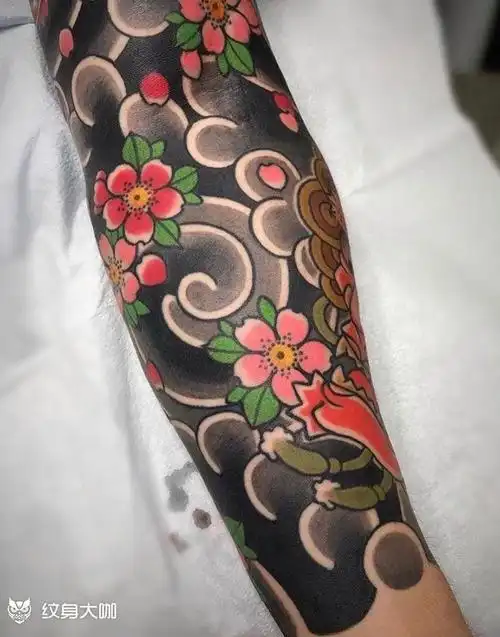 老传统樱花花臂半胛_纹身图案手稿图片_珠海·当下雕的纹身作品集