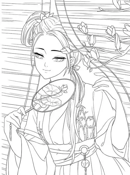 远山黛唯美古风线描涂色集插画人cg学院著零基础线描涂色书黑白线描稿