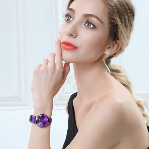 瑞士jowissa新款时尚闪耀星空紫牛皮表带瑞士手表女