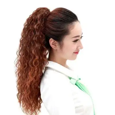 真发马尾假发女大波浪玉米烫中长梨花卷发6u0全真人头发丝辫子抓