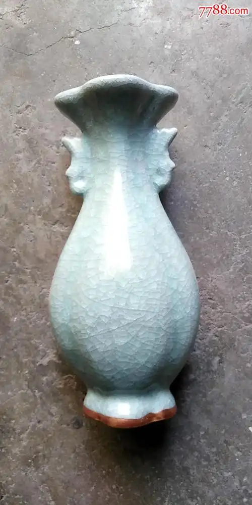 钧瓷开片花瓶出戟双耳冰裂纹_兰考博远古玩店【7788瓷器】