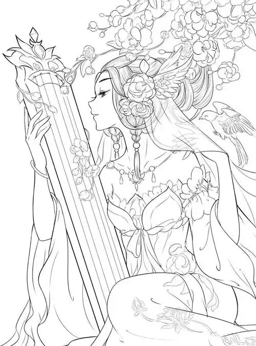 古风汉服人物手绘线稿120张效果图线稿合集